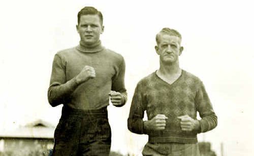 Tommy Burns (left) trains during his boxing prime. Tommy Burns (left) trains during his boxing prime.